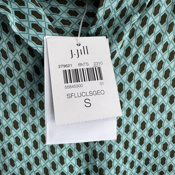 NWT J. Jill Geometric Button Front Blouse Long Sleeve Soft Drape Work Green S - Picture 6 of 7